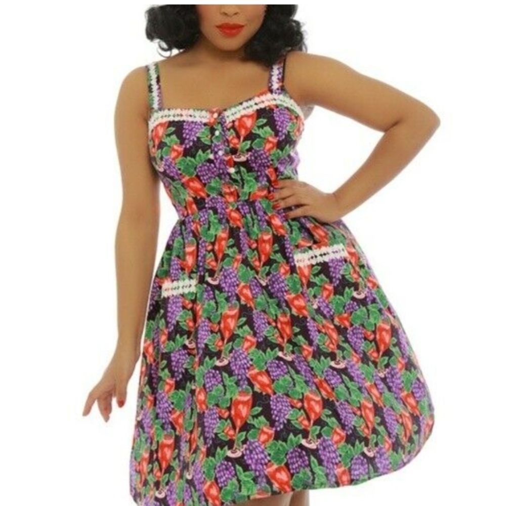 LINDY BOP CORINNA SUNDRESS GRAPES AND WINE Print UK18 EUC